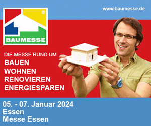 Baumesse Essen 2024 Werbebanner Baumesse Essen 2024, 05.-07. Januar – Die Messe rund um Bauen, Wohnen, Renovieren, Energiesparen